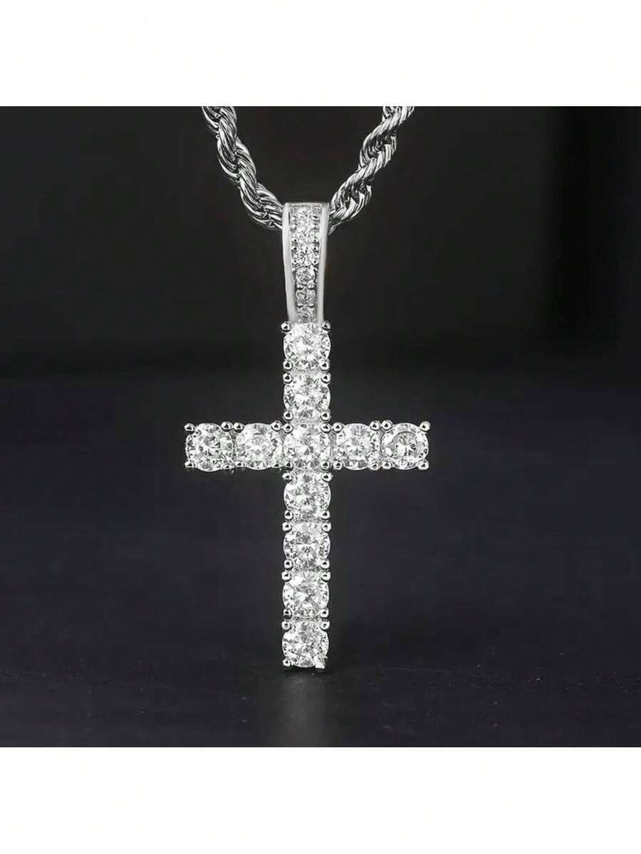 Dây chuyền xoắn Huitan 60cm, mặt dây chuyền hình thánh giá đính đá Cubic Zirconia thời trang unisex, quà tặng cho người yêu. - Nhiều màu - Xem 1