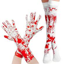 Blood-Stained White Socks, Halloween Bloody Socks, Halloween Women's Stockings, Over-The-Knee Socks, White Blood-Stained Bloody Socks, Horror Costume, Halloween Party Costume, Accessories For Cheerleader, Nurse, Doctor Role Play, Suitable For Zombie Bride, Schoolgirl, Nurse, Zombie Cheerleader Halloween Costumes. - Multicolor - View 2
