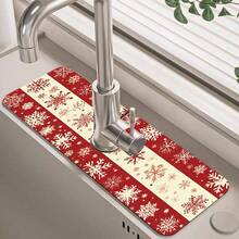 1pc/90pcs Christmas, Stripes And Snowflake Patterns Printed Faucet, Water-Absorbing Drying Mat, Retro Coffee Water-Absorbing Quick-Drying Mat, Rubber-Based Toilet And Kitchen Countertop Faucet Water-Absorbing Drying Mat, Suitable For Faucets Used In Offices, Commercial Farms And Homes, Decorative Store Kitchen Decorations