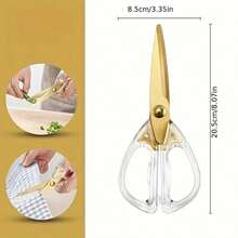 1/2 chiếc kéo nhà bếp đa năng bằng thép không gỉ - Tay cầm trong suốt, thiết kế tiện dụng, bền và thời trang, chống gỉ và sắc bén, thích hợp cho may vá, nhà bếp và văn phòng, món quà tuyệt vời dành cho phụ nữ. - Vàng - Xem 8