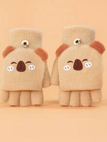 1双儿童5-12岁冬季保暖卡通绵羊五指手套带翻盖，透气半指设计，适合男孩和女孩 - 5-12歲 - 查看 12
