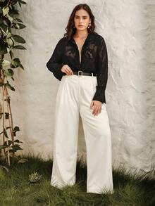 Anewsta 时尚花卉激光切割雪纺衬衫，优雅长袖休闲上衣，适合节日、假日、情人节、夏季海滩度假、新年服装、春季 - 黑色 - 查看 6
