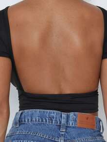 Moderna & Slim Short Sleeve Blouse With Fully Exposed Back - Blouse With Fully Open Back - Black - View 2