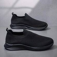 Men's Breathable Mesh Slip-On Sneakers - Lightweight & Comfortable Low-Top Shoes, Durable EVA Sole, Suitable For Casual Daily & Sports Wear, Spring/Summer Collection - Black - View 3