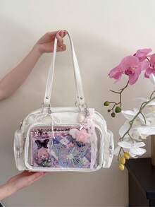 日系原宿风Ltabag大容量可爱保龄球包徽章元素女学生多功能手提包斜挎包背包 - 白色 - 查看 7