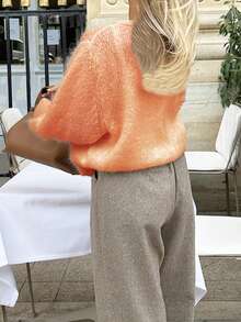 Cropped Cardigan Sweaters For Women Lightweight Crop Knit Solid Color Y2k Fall Outfits Fashion Clothes 2025 - Orange - View 2