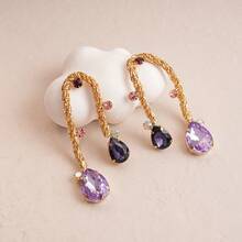 Metallic Weave Drop Tassel Earrings Vintage Unique Niche Fashion Design Sense Elegant Earrings Suitable Attending Events - 紫色 - 查看 6