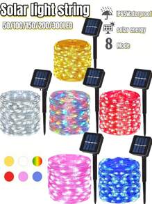 1 pieza Guirnalda de Luces Solares para Exteriores - 300/200/150/100/50 LED, Luces de Hadas Solares de Alambre de Cobre, IP65 Impermeable, 8 Modos de Iluminación, Adecuado para Jardín, Terraza, Boda, Acampada, Fiesta, Patio, Decoración de Árbol de Navidad, Navidad, Halloween, Luces de Decoración para el Día de San Valentín (Blanco Cálido/Blanco/Color/Azul/Rosa/Rojo)