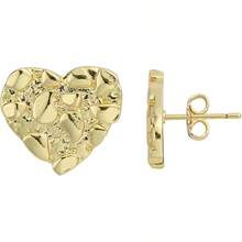 14k Gold Plated Rough Textured Cookie Heart Shape Nugget Stud Earrings Men/Women Unisex - M(10mm) - Xem 2