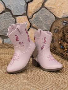 Children's New Merrald Western Cowboy Boots, Embroidered Knight Boots, Chelsea Boots - Pink - View 2