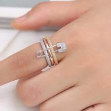 1pc 18K Gold Plated Copper 3-Layer Stackable Tri-Color Ring, Charming & Quality Jewelry Suitable For Daily Wear, Shopping, Dating, Gift For Women - Ring - View 12