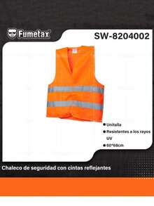 Chaleco de Seguridad Reflectante Naranja, 100% Poliéster Respirable, Ideal para Trabajos al Aire Libre, Construcción y Ciclismo Nocturno - Naranja - Ver 1