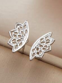 1 Pair Boho Earring Geometric Lotus Flower Hidden Helix PiercingCartilage Bohemian Silver Color Spiritual Jewelry - hoa tai - Xem 4