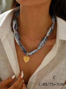 1-2pcs Flower Heart Deco Scarf Necklace, Leopard Print Multi Chain Layed Women Necklace, Daily Vacation Accessory, Women Gift