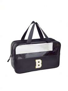 透明PVC洗漱包，字母化妆包，防水旅行洗漱包，字母拉链防水化妆品收纳包，化妆品整理包，便携式旅行化妆包，带便捷提手，适用于旅行洗漱用品、旅行必备品、邮轮必备品、旅行配件、浴室收纳、珠宝收纳、唇膏收纳、指甲油收纳，复活节礼物、伴娘礼物、母亲节礼物、女士洗漱包，大容量女士浴室洗漱包