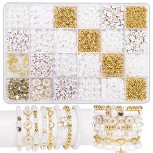 DIY Pearl Polymer Clay Letter Bead Set, 24 Grids, Approx. 1400pcs, Elegant White Series, Acrylic Round/Heart Shaped Metal Pendant, Daisy Flower Oil Drop Metal Pendant, 24 Grids Multi-Style Multi-Size Combination Set, Beading Tools, Handmade Jewelry Making Materials For Bracelet And Necklace - White Suit - View 1