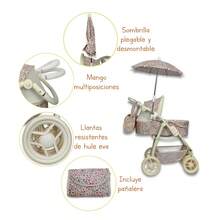 Carriola para Muñecas Estilo Vintage Modelo Noni IS-9662 Cochecito de Juguete para Niñas con Diseño Clásico Plegable y Ligera Ideal para Juego de Rol y Paseo de Muñecas Regalo de Cumpleaños Navidad - Caqui - Ver 3