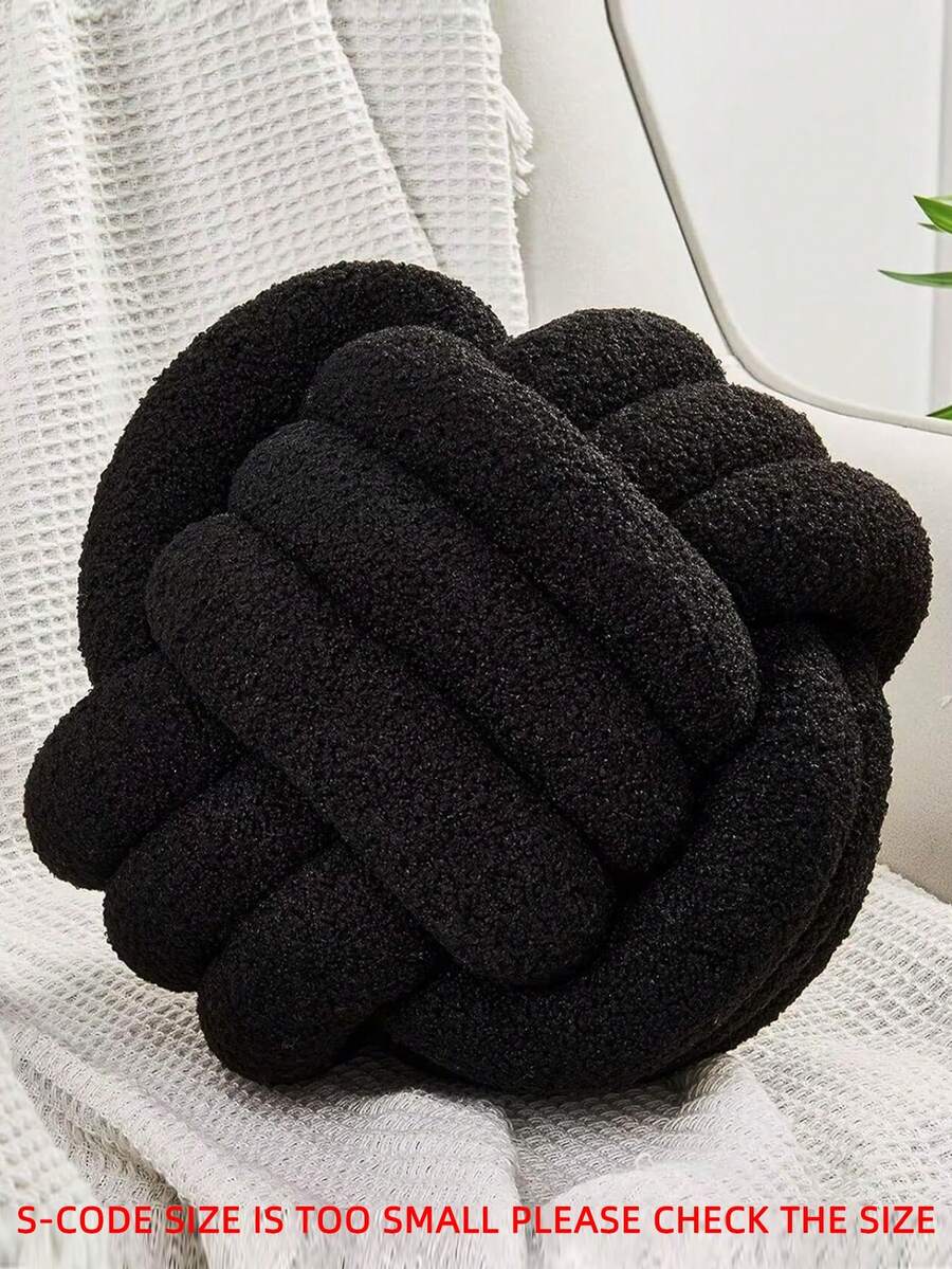 1pc Solid Color Versatile Three-Strand Hand-Woven Ball, Decorative Pillow, Sofa Coffee Table Decor, Bedroom Bedside Decorative Pillow, Black - Black - View 1