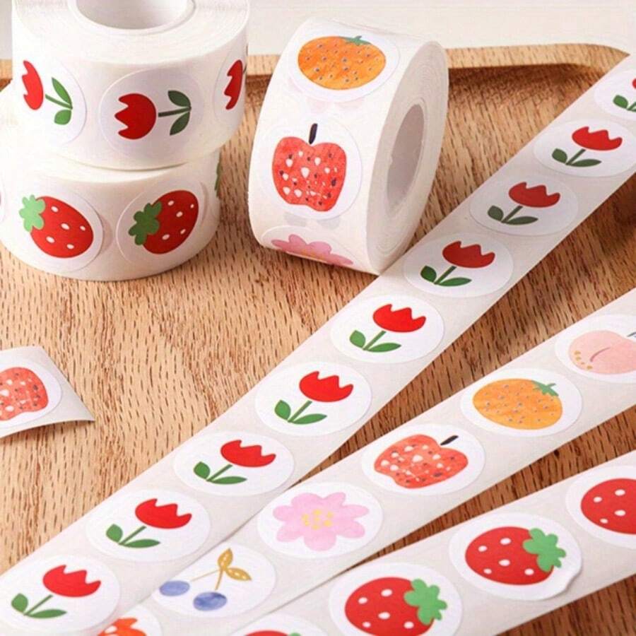 500 Peças/Rolo Adesivos de Recompensa Fofinhos de Morango Scrapbooking, Adesivos de Envelope de Frutas para Festa de Aniversário, Lembrancinhas, Produtos de Panificação
