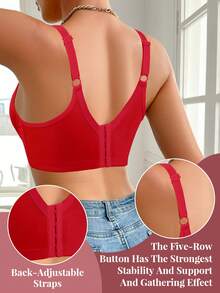 蜜桃女孩红色性感蕾丝文胸，女士聚拢提胸舒适文胸 - 紅色 - 查看 5