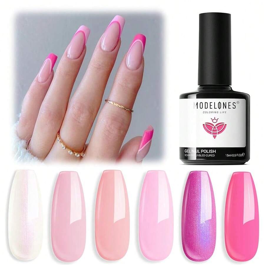 Cat Eye Gel Nail Polish Set, 6 Colors 9D Glassy Cat Eye Glitter Gel Polish Black Red Purple Blue Silver Brown Nail Polish All Seasons With Magnet Soak Off Led DIY Salon Gift-842643 - A-1無血紅素粉紅色 - 查看 1