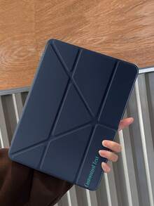 1pc Acrylic Y-Fold Flat Tablet Protective Case, Custom Text, Compatible With IPad Mini 6/Mini 7/9.7/10.2/10.5/Air 4/Air 5/10th/10.9/Pro 11"/Air 11" (M2) 2024/Pro 11" (M4) 2024/IPad Air 11" (M3) 2025/IPad (A16) 11" 11th Gen 2025, Stylus Not Included, Some Models With Lens Frame, Multi-Fold Stand, Built-In Pen Slot, High Transparency Acrylic Shell, Magnetic Auto Sleep/Wake, Minimalist/Casual/Personalized - Dark Blue - View 3