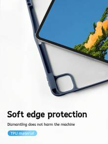 1pc Acrylic Y-Fold Flat Tablet Protective Case, Custom Text, Compatible With IPad Mini 6/Mini 7/9.7/10.2/10.5/Air 4/Air 5/10th/10.9/Pro 11"/Air 11" (M2) 2024/Pro 11" (M4) 2024/IPad Air 11" (M3) 2025/IPad (A16) 11" 11th Gen 2025, Stylus Not Included, Some Models With Lens Frame, Multi-Fold Stand, Built-In Pen Slot, High Transparency Acrylic Shell, Magnetic Auto Sleep/Wake, Minimalist/Casual/Personalized - Dark Blue - View 5