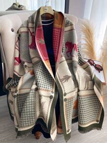 1pc Houndstooth & Horse Pattern Jacquard Knit Scarf, High-Quality Warm Scarf For Women, Suitable For Air-Conditioned Rooms, Fashion Versatile Neck Warmer For Autumn/Winter Women Winter Scarves For Dress - Multicolor - View 8