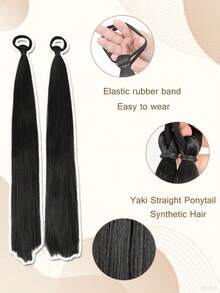 2 件 18 英寸 Yaki 直马尾接发，带弹力扎带，耐扎合成假发，马尾接发，假马尾假发，适合女性日常佩戴，黑色/棕色 - 彩色 - 查看 3