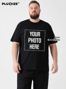 Customized Plus Size Personalized Commemorative Gift And Men's Casual Loose Black T-Shirt, You Can Add Your Own Photos (Family Photos/Selfies/Pet Photos/Friend Photos/Lover Photos/Girlfriend Photos/Gifts/Couple Logos) And Text To Design Your Personalized Printed T-Shirt, Suitable As Father's Day And Mother's Day Gifts. - Black - View 1