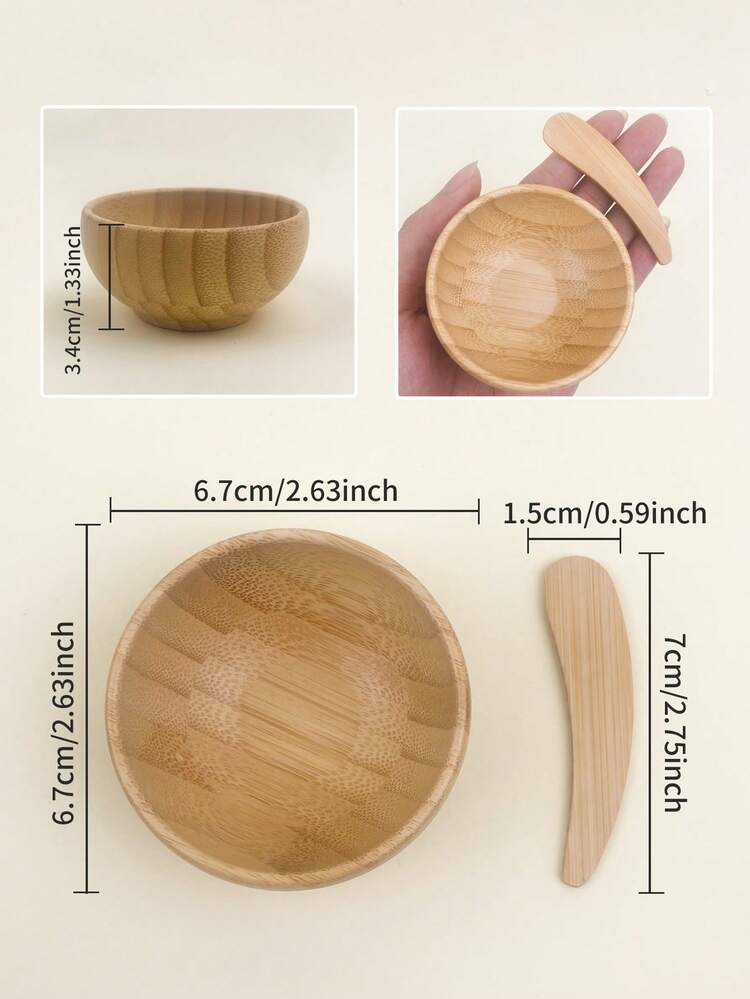2 件竹制面膜碗和搅拌棒套装，迷你 67 毫米 DIY 面膜搅拌工具 - 卡其色 - 查看 9