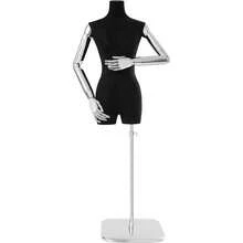 OUKANING bambola sarto, bambola esposizione bambola donna stiratura con altezza regolabile 120-210 cm, torso rimovibile annequin con tessuto di camomile per esposizione abbigliamento, argento + nero - Nero e argento - Visualizzare 2