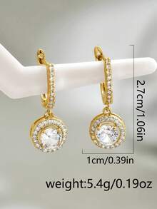 Nooxian 1 par de pendientes geométricos de diamante para mujer, pendientes brillantes para boda y fiesta, pendientes de aro redondos y rectangulares con incrustaciones de cobre y circonita cúbica - Amarillo Oro - Ver 5