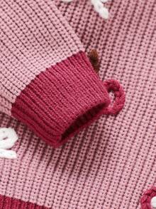 Baby Girls' Round Neck Long Sleeve Pullover Sweater, Cherry + Bow Embroidery, Fashionable And Sweet Style - Pink - View 6