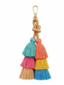 1个手工制作的彩虹蓬松绒球流苏钥匙扣吊坠 - 柔和淡色 - 查看 1