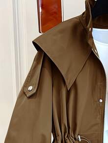 1 chiếc áo khoác dài dệt vải trơn màu có túi rút cài nút phía trước, thường ngày cho mùa xuân/thu - Cà phê nâu - Xem 4