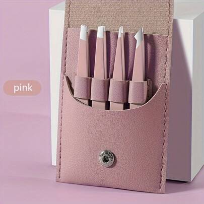 4-Piece Stainless Steel Eyebrow Hair Removal Tweezers, Pointed Angled Hook Needle Blackhead Removal