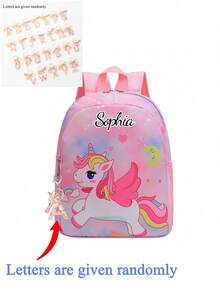 Customized Backpack With Personal Name Print, Multi-Pocket Design, Mermaid And Unicorn Prints, Back To School - Text 2 Stroke - View 19