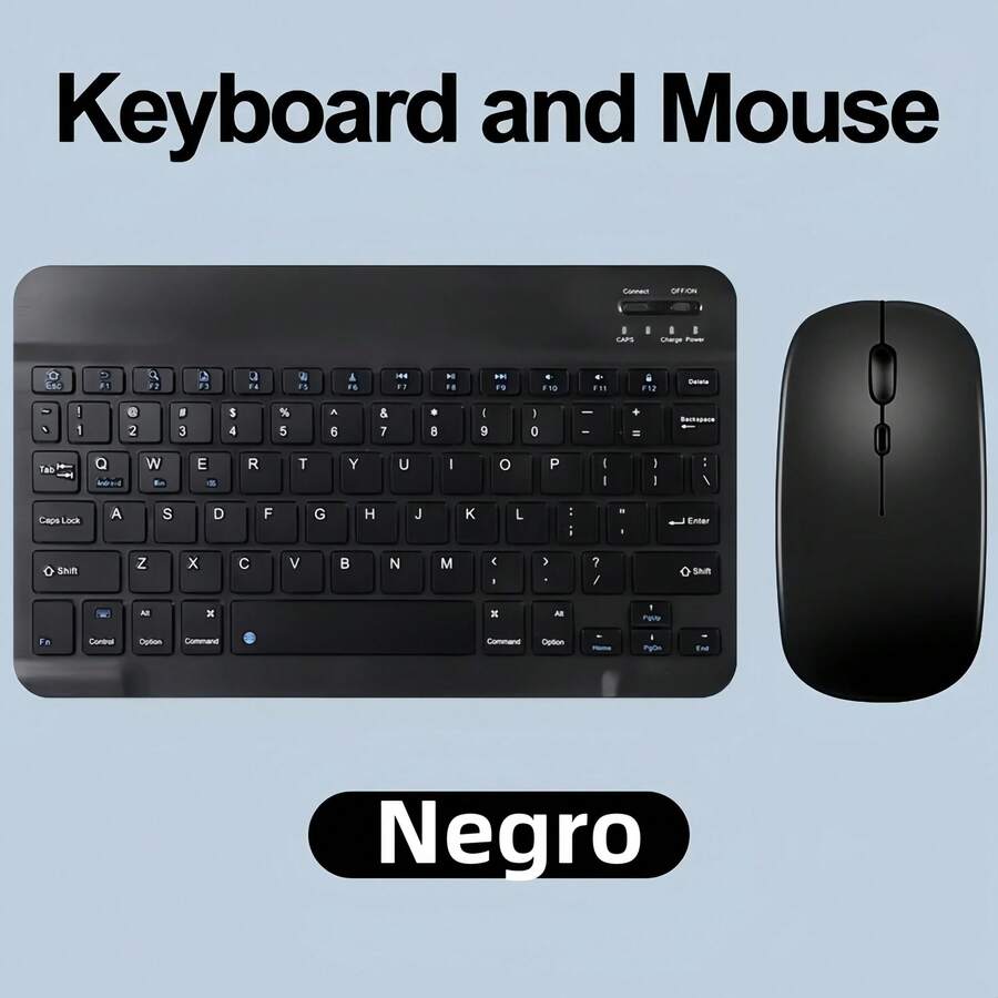 Teclado y Ratón Inalámbricos Recargables Delgados de 7.62 inch en Inglés para iPad Air Pro, Tableta con Android y Windows - Negro - Ver 1