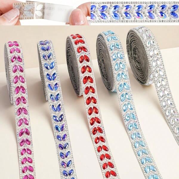 (Empaque de 1 yarda) Tiras de rhinestones autoadhesivos de 1.6 cm | Pegatinas decorativas de colores para manualidades DIY, decoración de bodas, fiestas de cumpleaños | Accesorios para teléfonos, autos, ropa, zapatos, sombreros