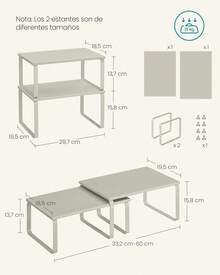 SONGMICS Estante para Especias, Juego de 2, Organizador de Armario, Estante de Almacenamiento de Cocina Extensible, Especiero de Metal y Madera de Ingeniería, Beige Capuchino, Vuelta al Cole - Caqui - Ver 4