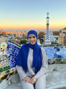 1pc Women's Casual Solid Color Soft Modal Ruffle Trim Headscarf, Conservative Plain Hijab Scarf Suitable For Daily Use