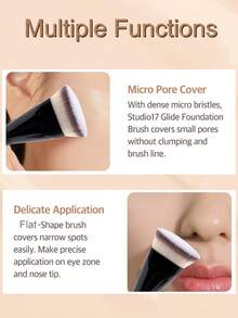 1pc Flat Round Foundation Brush, Skin-Friendly Makeup Tool, Suitable For Liquid Or Cream Foundation, Can Also Be Used As Contour, Blush, Highlighter, Concealer, Blush, Contour, And Powder Brush,Giveaways - Black - View 8