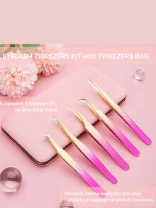 5-Piece Professional Eyelash Extension Tweezers Set - Stainless Steel Eyelash Tweezers For Thick, Mixed And Classic Eyelash Extensions - High Precision Grafting Tweezers (Gradient Icy Design) - Perfect For DIY Eyelash Artists