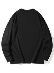 Women's Loose Fit Letter Print Long Sleeve Cotton T-Shirt, Versatile For Spring And Autumn - Black - View 5