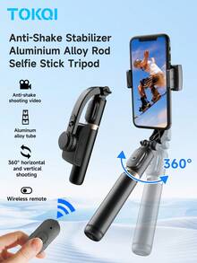 TOKQI Anti-Shake Mobile Video Stabilizer Bluetooth Selfie Stick Tripod Gimbal Stabilizer For Smartphone Extended Rotating Phone Holder For Video Shooting,Live Streaming,Summer Vacation, Travel, Outdoor Activities - Black - View 13