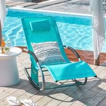 SoBuy Set Of 2 Sun Lounger Garden Chair Recliner With Cushioned Pillow & Side Pocket Garden Rocking Chair With Steel Frame 150kg Capacity Outdoor Garden Furniture For Patio Poolside OGS28x2 - Blue - View 4
