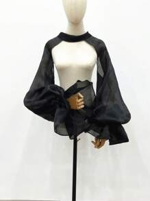 1 件白色欧根纱夸张新娘披肩带袖装饰，婚纱配饰