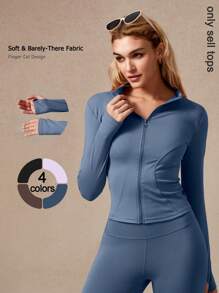 NcmRyu 1 件女士时尚无缝弹力长袖拉链前开运动夹克