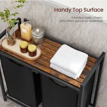 VASAGLE Laundry Hamper Organizer Laundry Basket Laundry Sorter With 2 Pull-Out And Removable Bags, Shelf, Metal Frame, 2 X 12.1 Gallons, 28.8 X 13 X 28.4 Inches, Ink Black And Rustic Brown - 黑色 - 查看 7